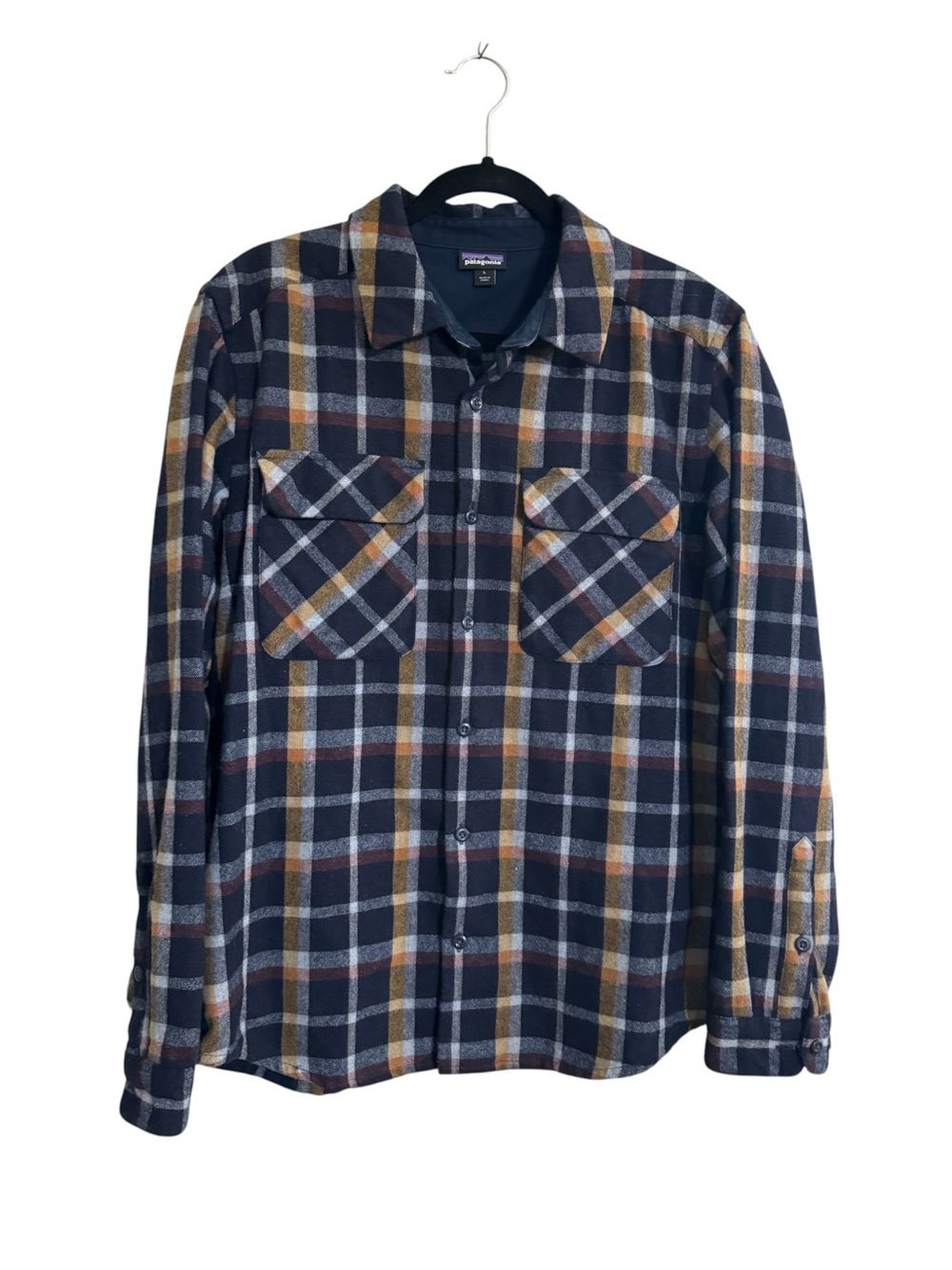 Patagonia Men's Long-Sleeved Recycled Wool Shirt large blue thick button #NE327